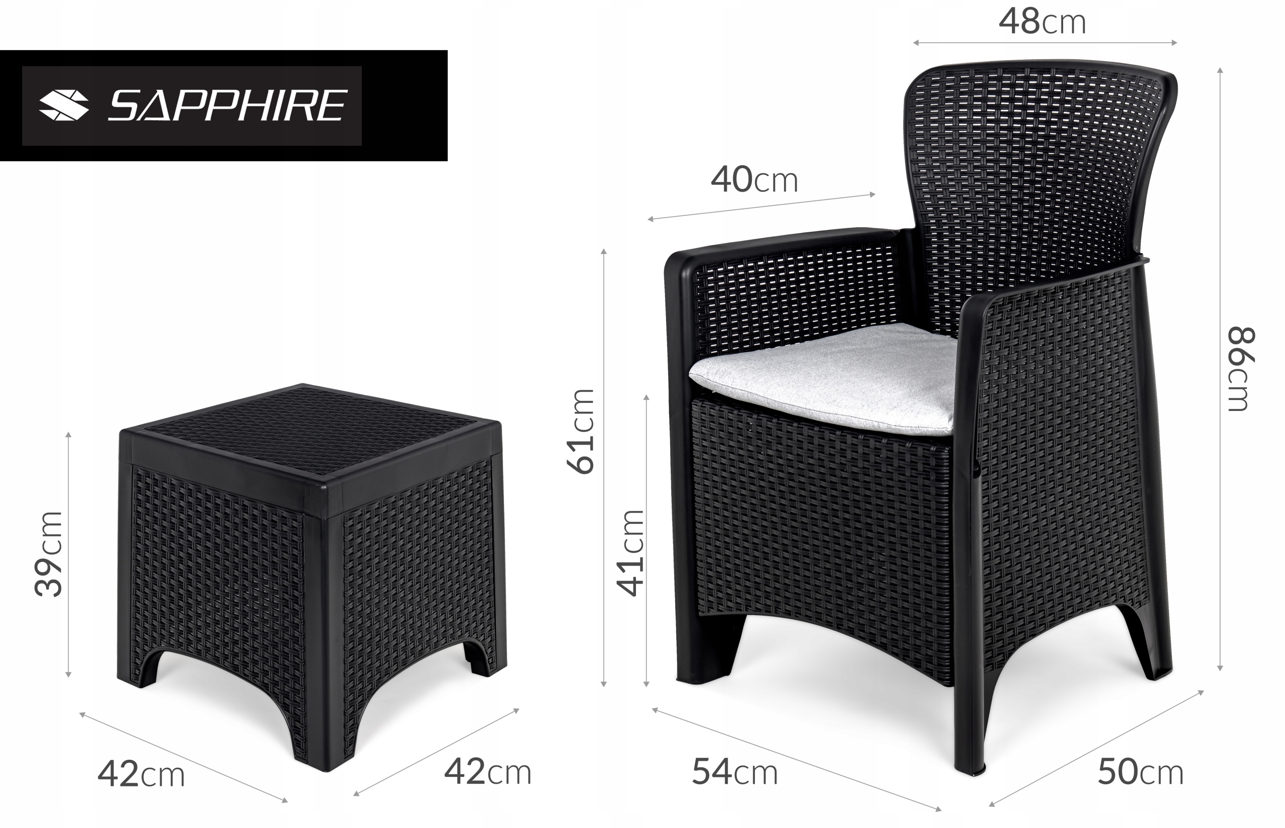 Zestaw MEBLI OGRODOWYCH ROSA meble na taras balkon KOMPLET 2 os fotele stół Stan opakowania oryginalne