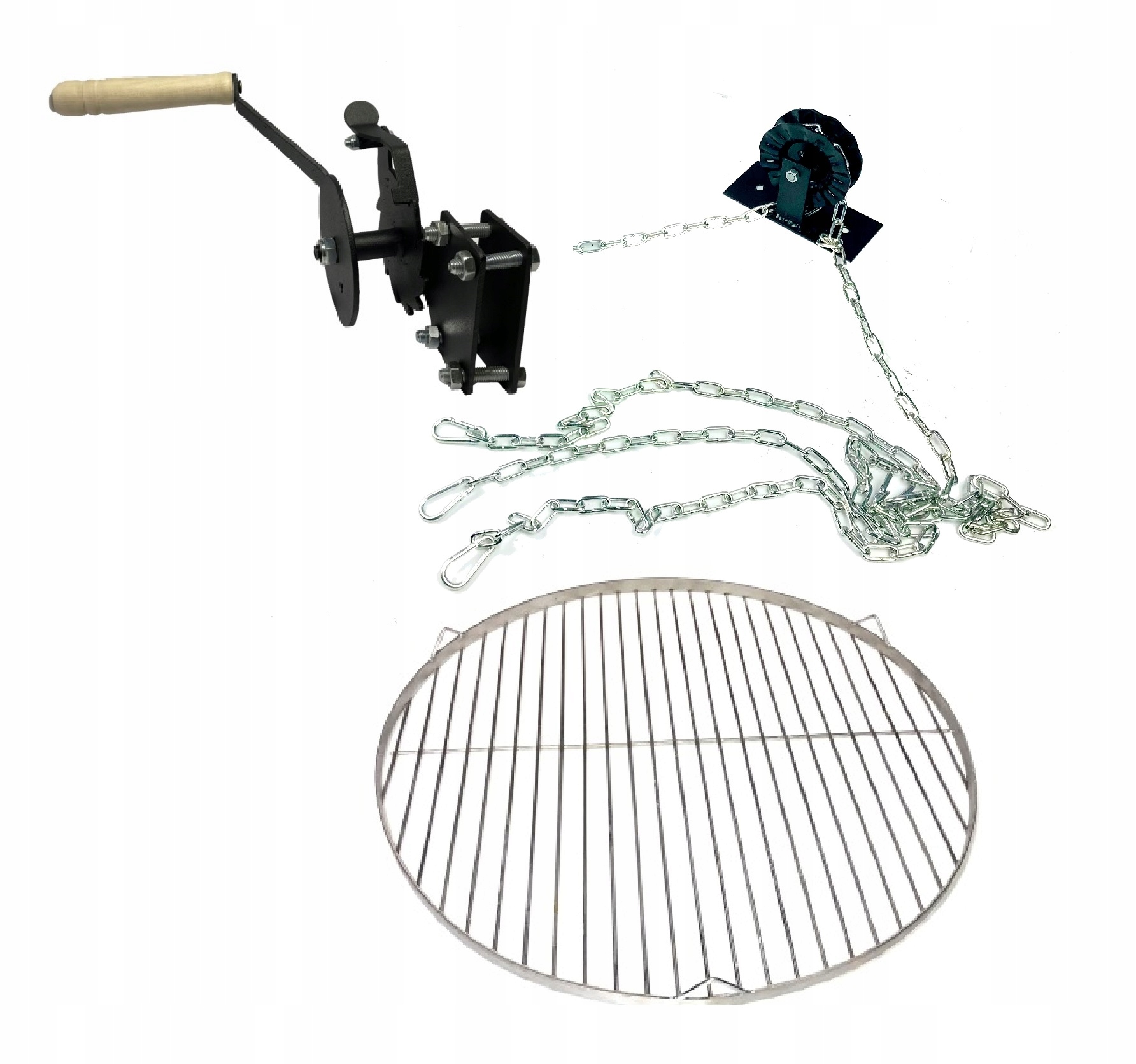 KOŁOWROTEK DO GRILLA RUSZT inox 70cm ŁAŃCUCH ROLKA