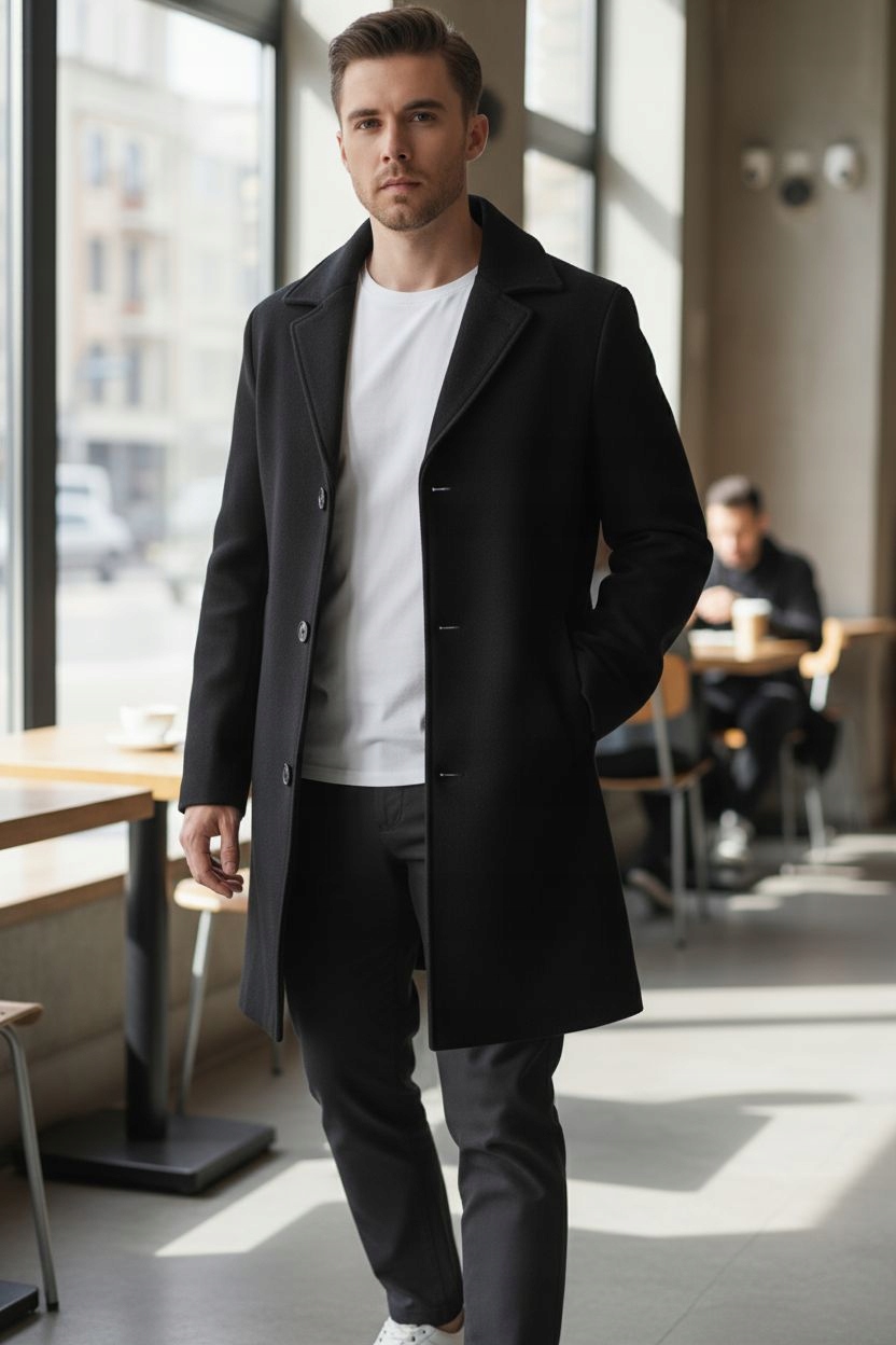 Płaszcz Męski Jesienny Zimowy Ocieplany Czarny Sportowy Elegancki rozm.M Rozmiar M