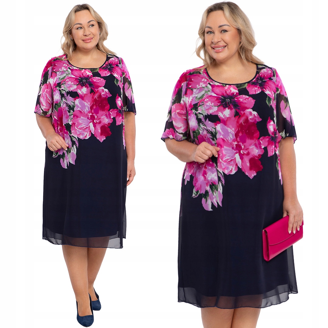 Tmavě modrá šaty s růžovými květy 62