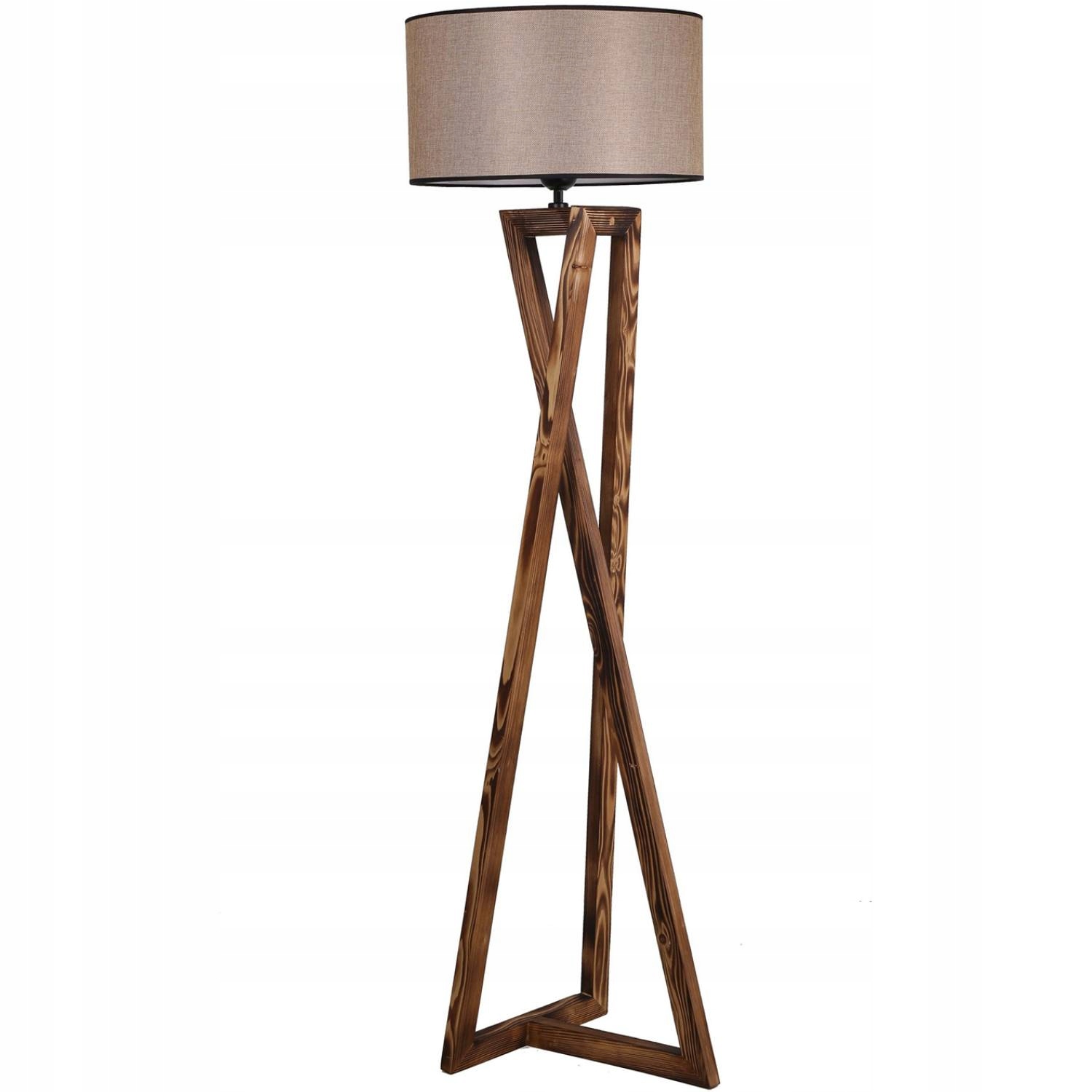 LAMPA PODŁOGOWA MACKA YANIK DREWNIANA CYLINDER CIEMNY RATTAN BRĄZOWY Asir