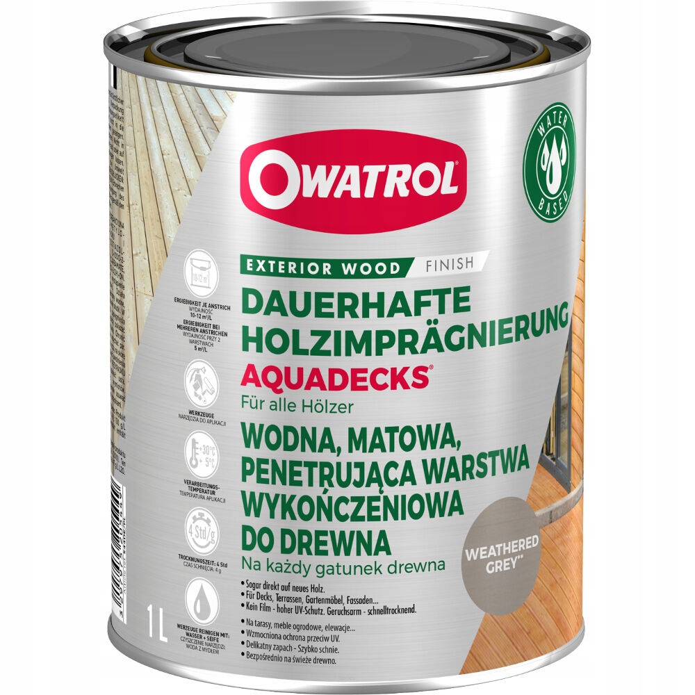 Owatrol Aquadecks Výrobník Sody pro všechny druhy dřeva Weathered Grey 1L