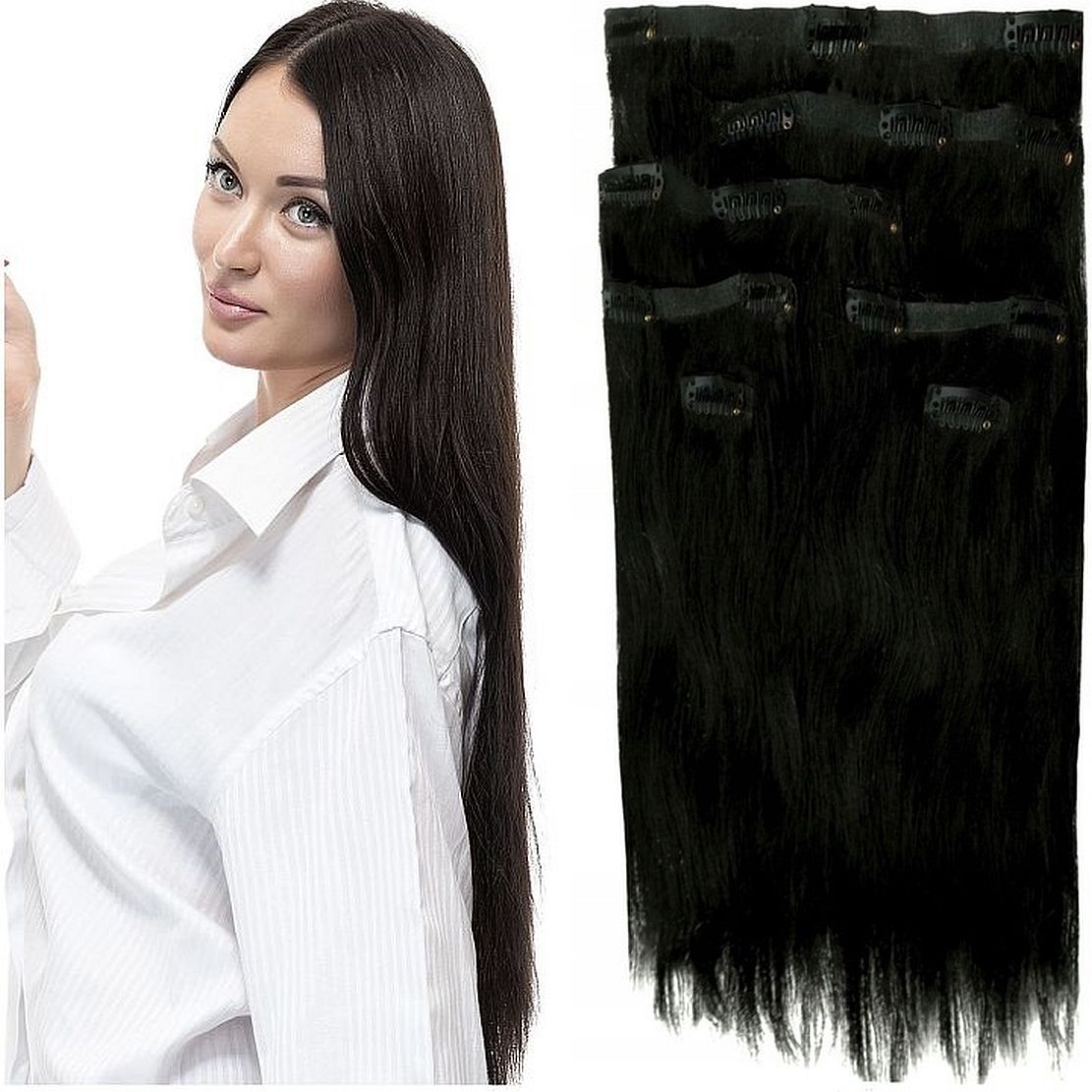 Bezešvé Clip-in 40 CM 115 G Příčesek Do Vlasů 8 Pásků velmi tmavě hnědá 1B