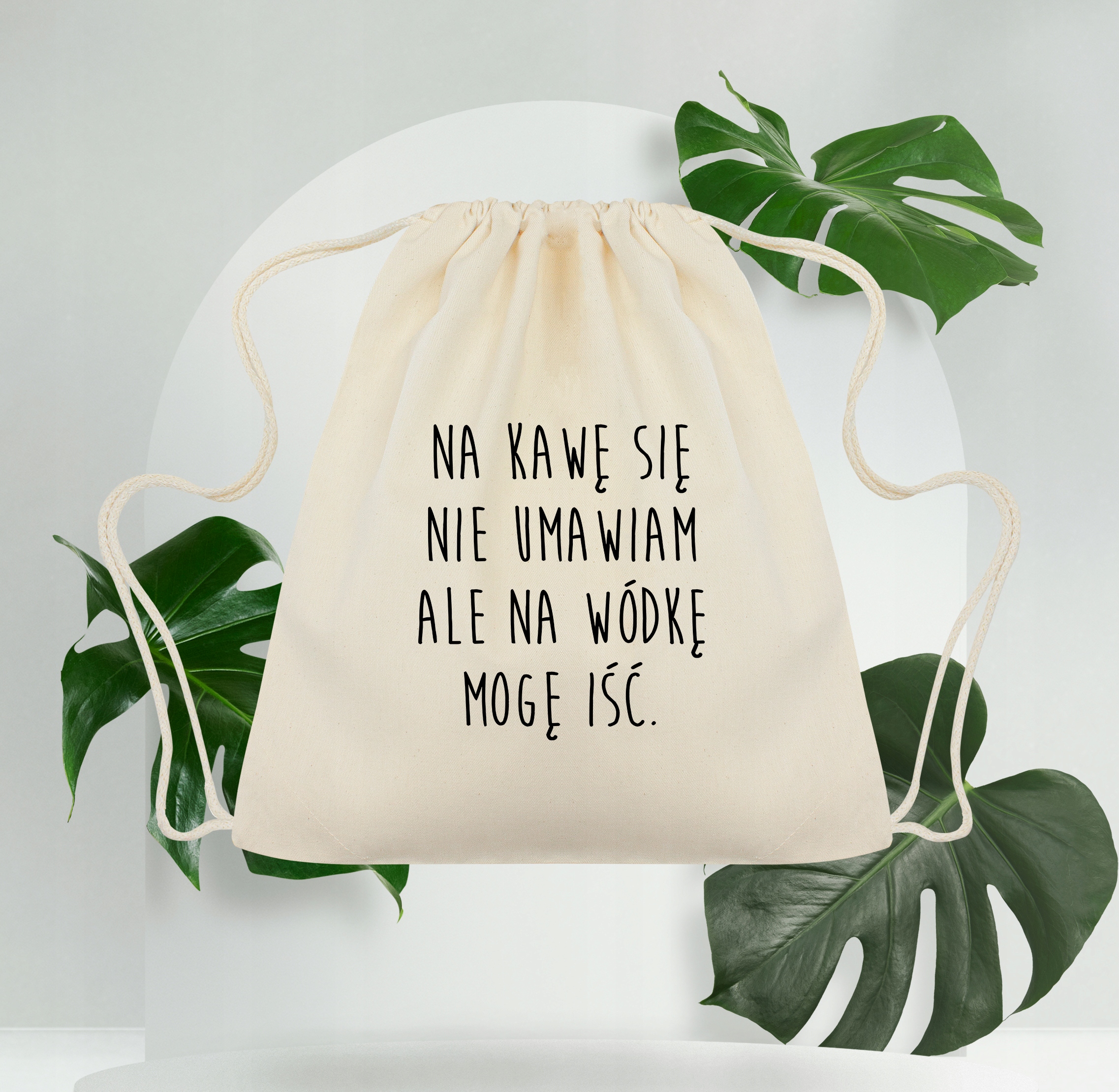 Plecak BAWEŁNIANY 34x40 ecru 145g z Nadrukiem NA KAWĘ SIĘ NIE UMAWIAM eko Marka Allbag