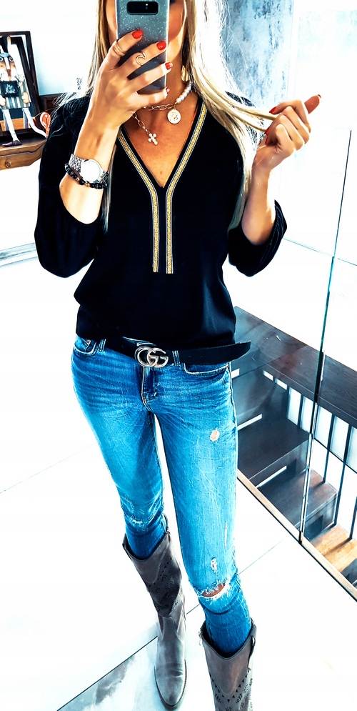 . BLUZKA ELEGANCKA NA CO DZIEŃ Z WSTAWKĄ DEKOLT V Dekolt serek/dekolt V