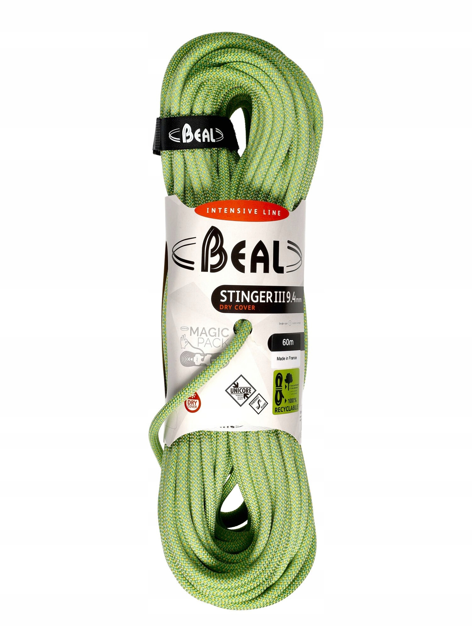 Lezecké lano Beal Stinger III 9,4 mm 60 m Unicore Dry Cover anis