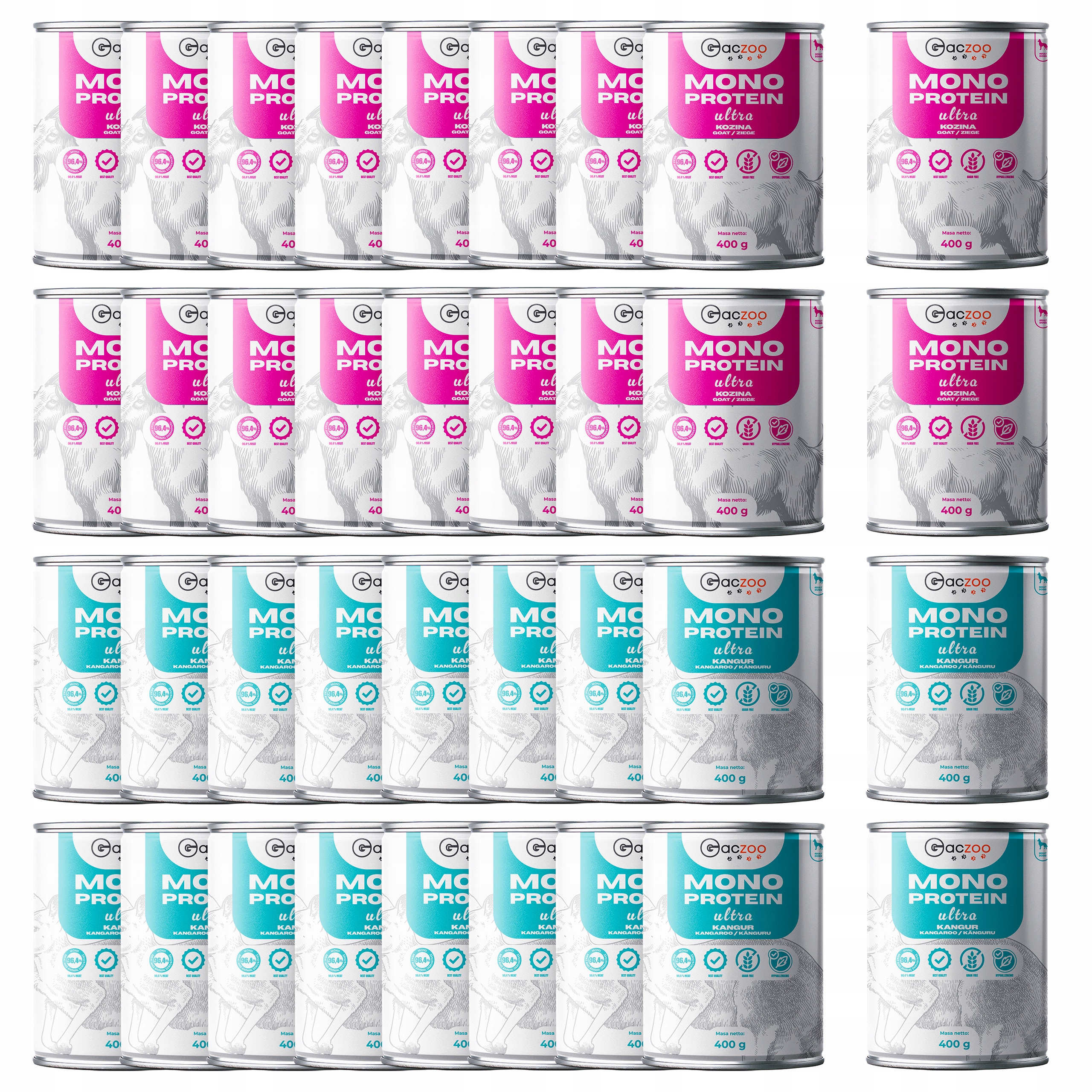 Levně Gaczoo Mono Protein Ultra monoproteinové krmivo pro mokré psy mix chutí 36 x 400 g
