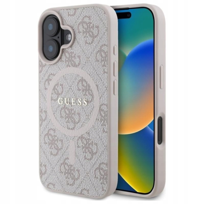 Pouzdro Guess pro iPhone 16 MagSafe Ring Classic Logo Originální Módní Růžové