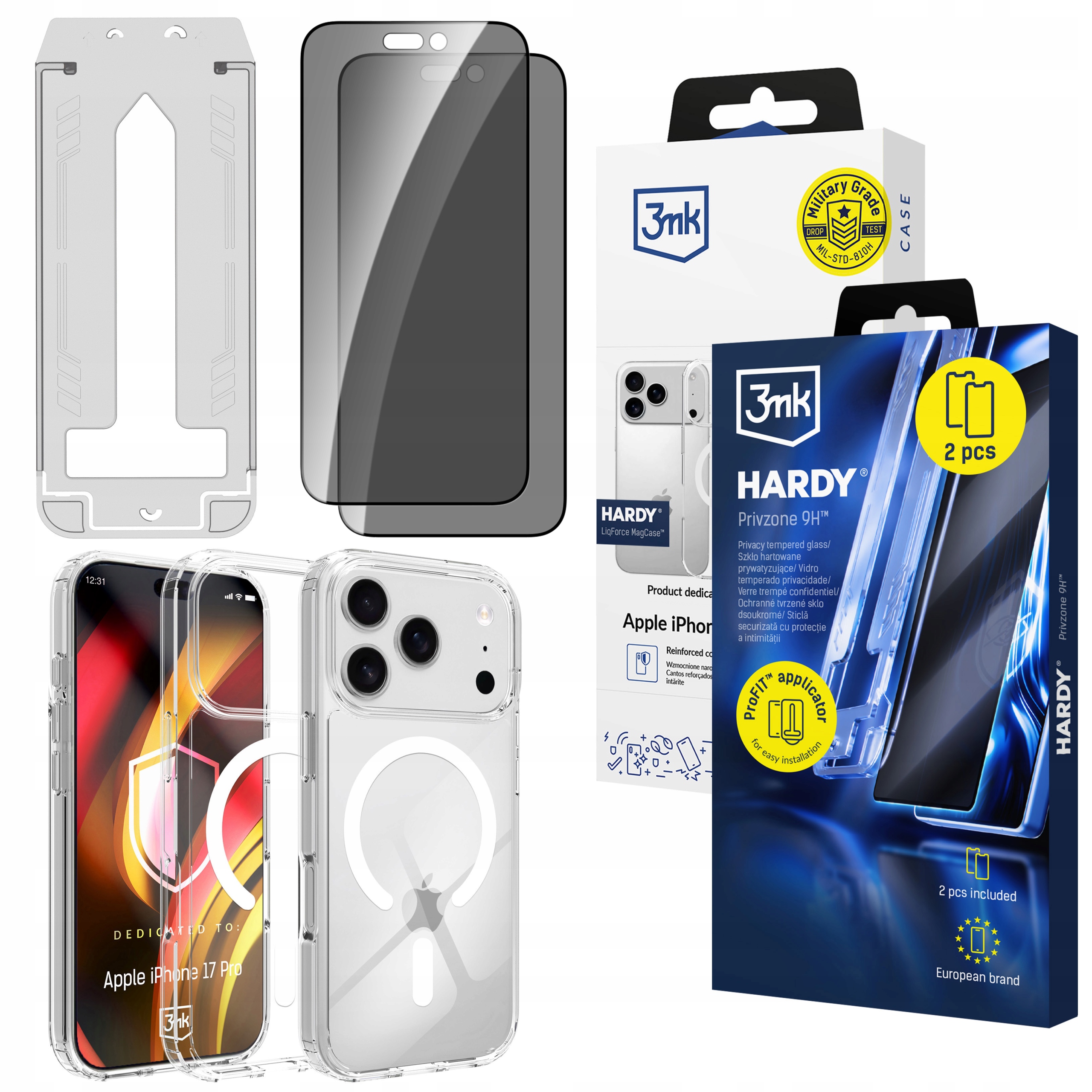 2x Tvrzené sklo 9H pouzdro na pouzdro 3mk Hardy pro iPhone 17 Pro