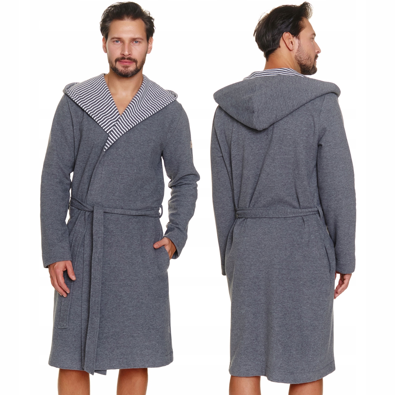 Pánský šedý teplý bavlna župan Doctor Nap SMW.7230 s kapucí velikosti M