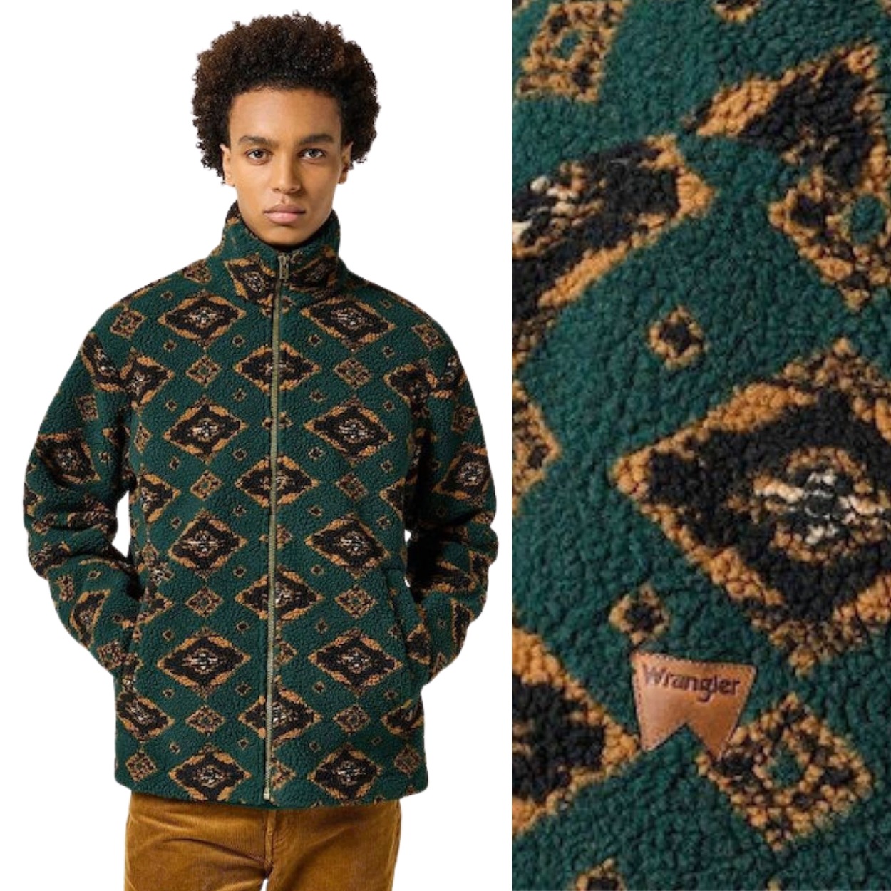 Wrangler Sherpa Jacket Scarab teplá rozepínací bavlněná mikina na stojáčku M