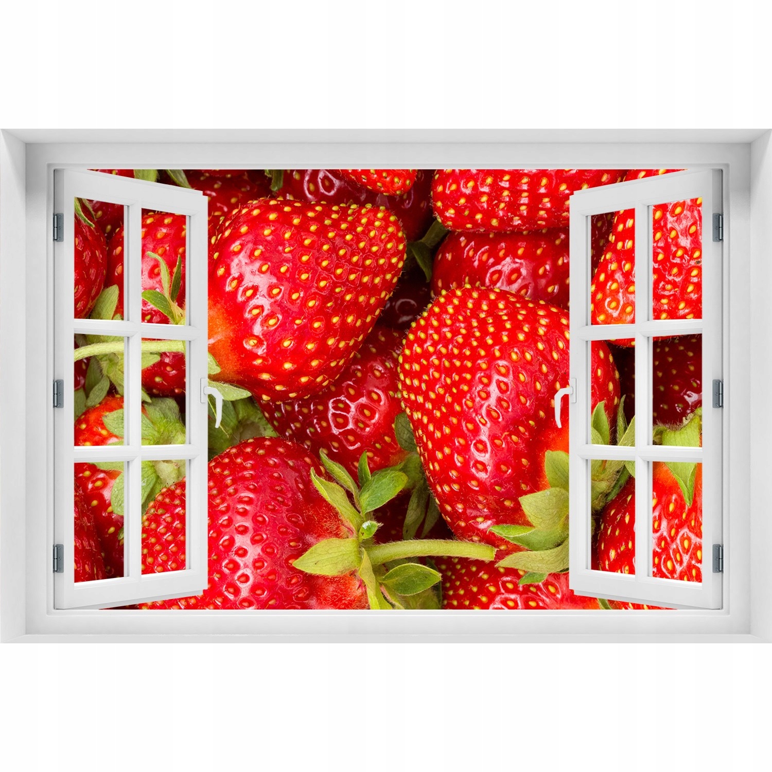 

3D Okno Naklejka na ścianę okleina Truskawki 90x60