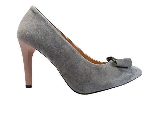 Šedé semišové lodičky Karino 36 s koženými podpatky, stabilní podpatek