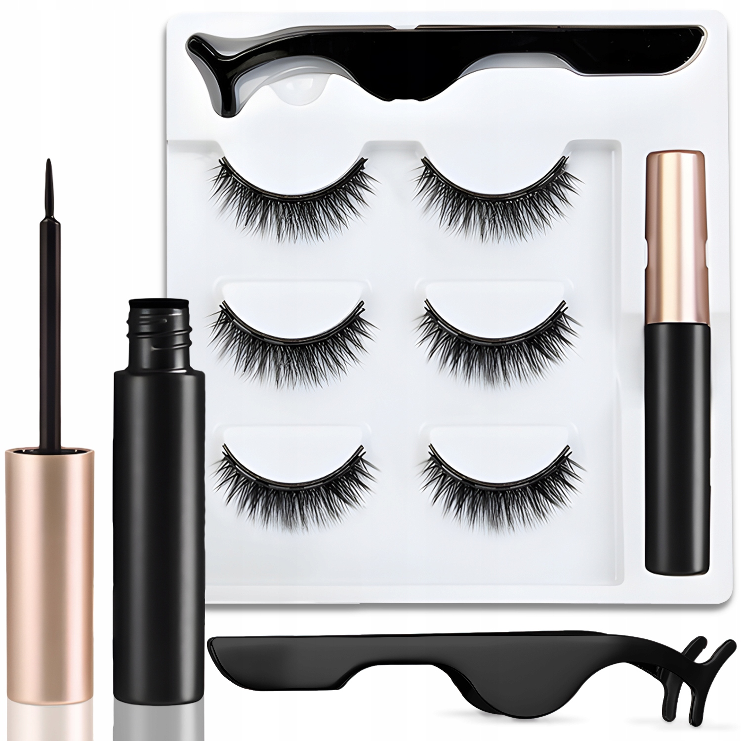 RZĘSY MAGNETYCZNE 3X DŁUGIE + PĘSETA + EYELINER