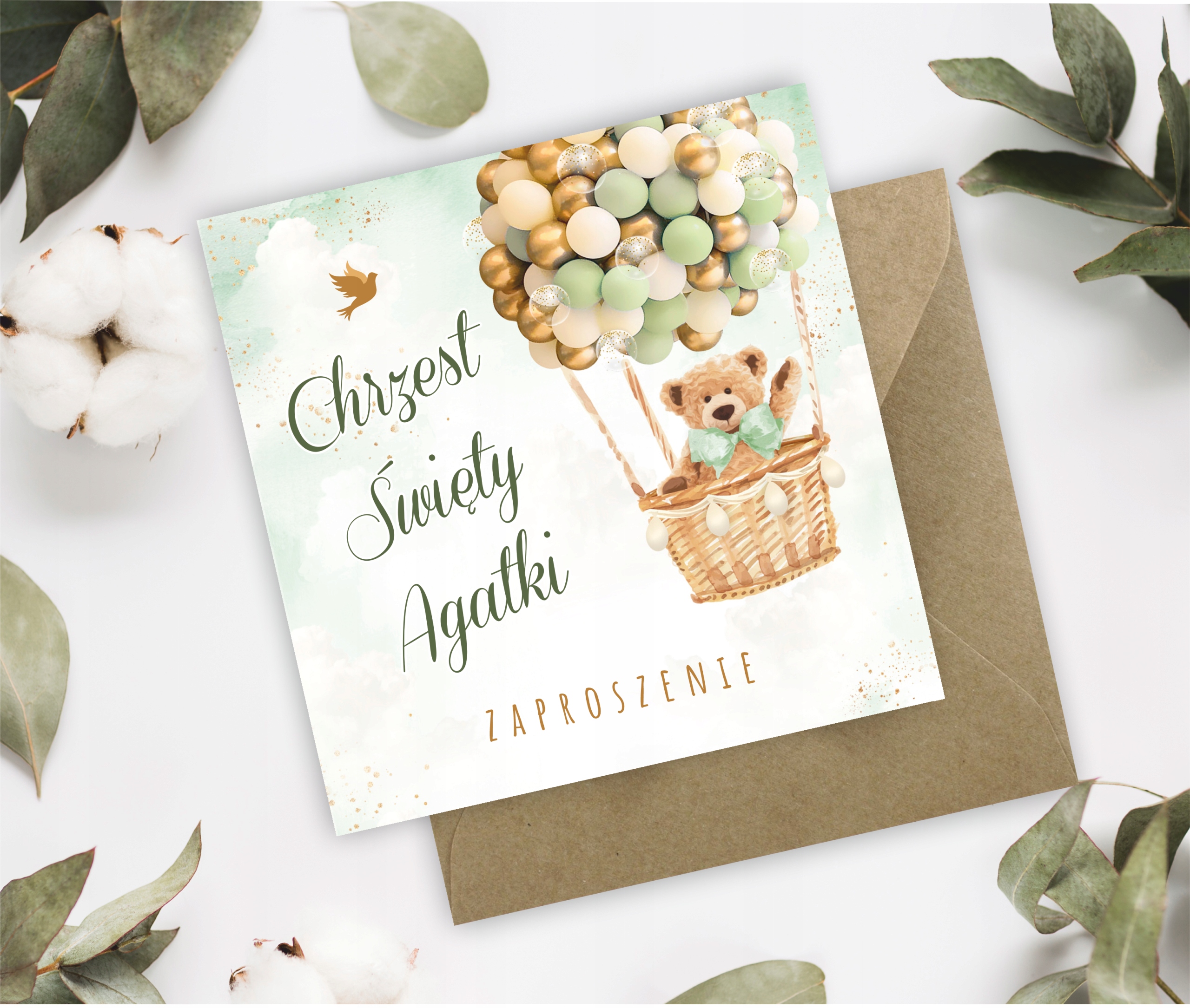 ZAPROSZENIA NA CHRZEST + IMIĘ + KOPERTA boho miś Kolor dominujący wielokolorowy