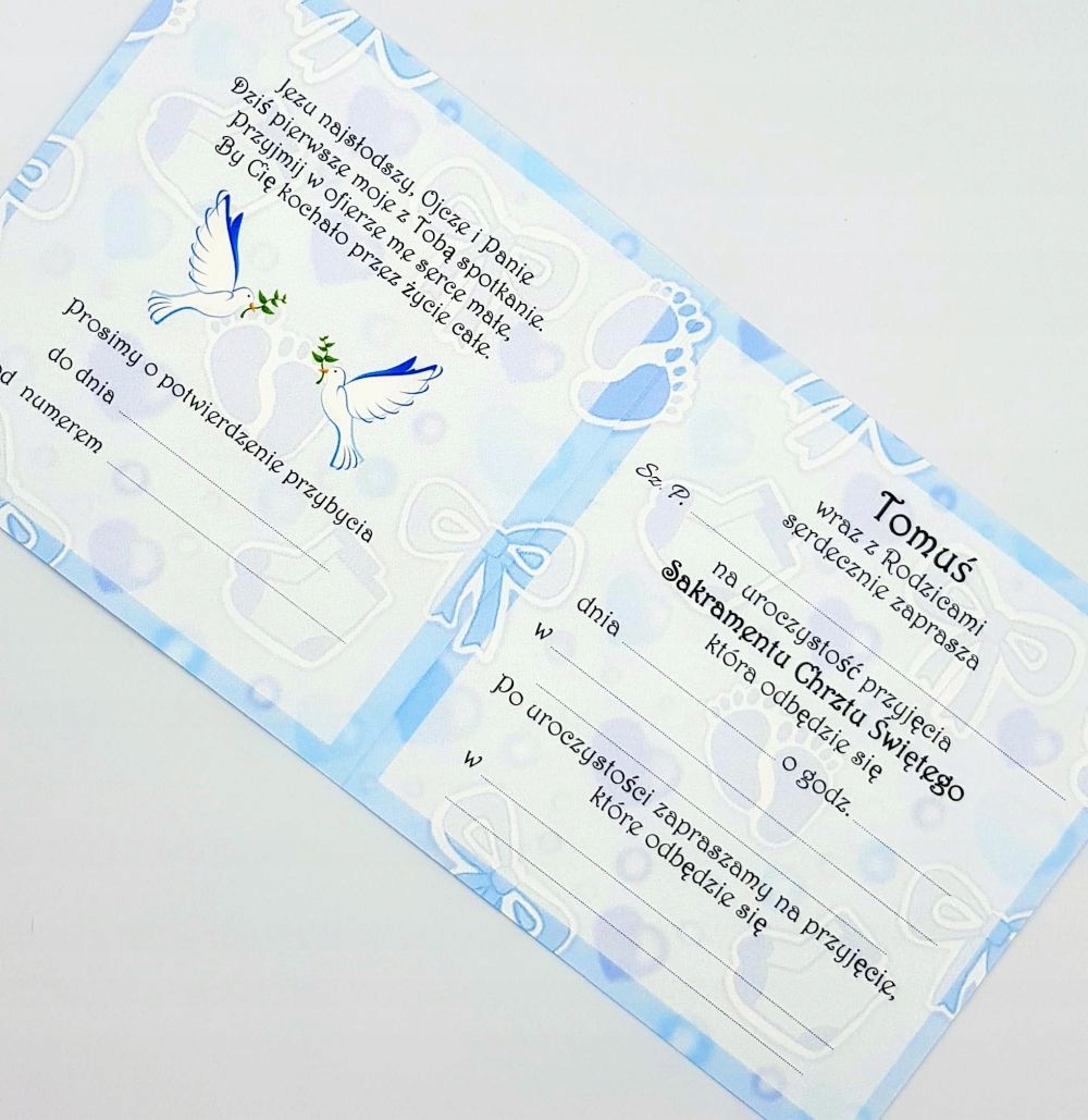 ZAPROSZENIA CHRZEST, CHRZCINY, CHŁOPIEC BŁEKIT Wysokość produktu 14 cm