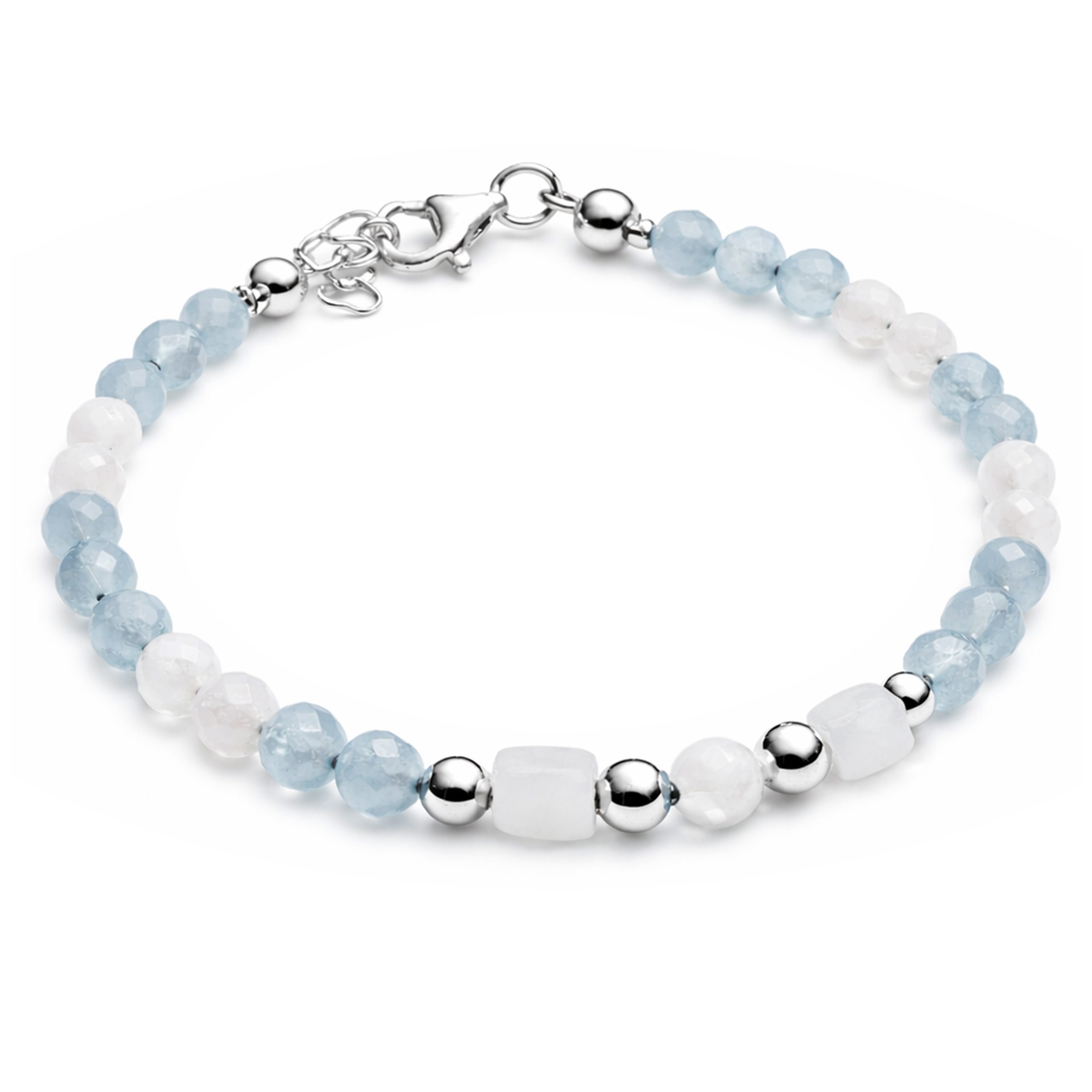 Bransoletka z Kamieni Naturalnych Akwamaryn Kamień Księżycowy Srebro 925