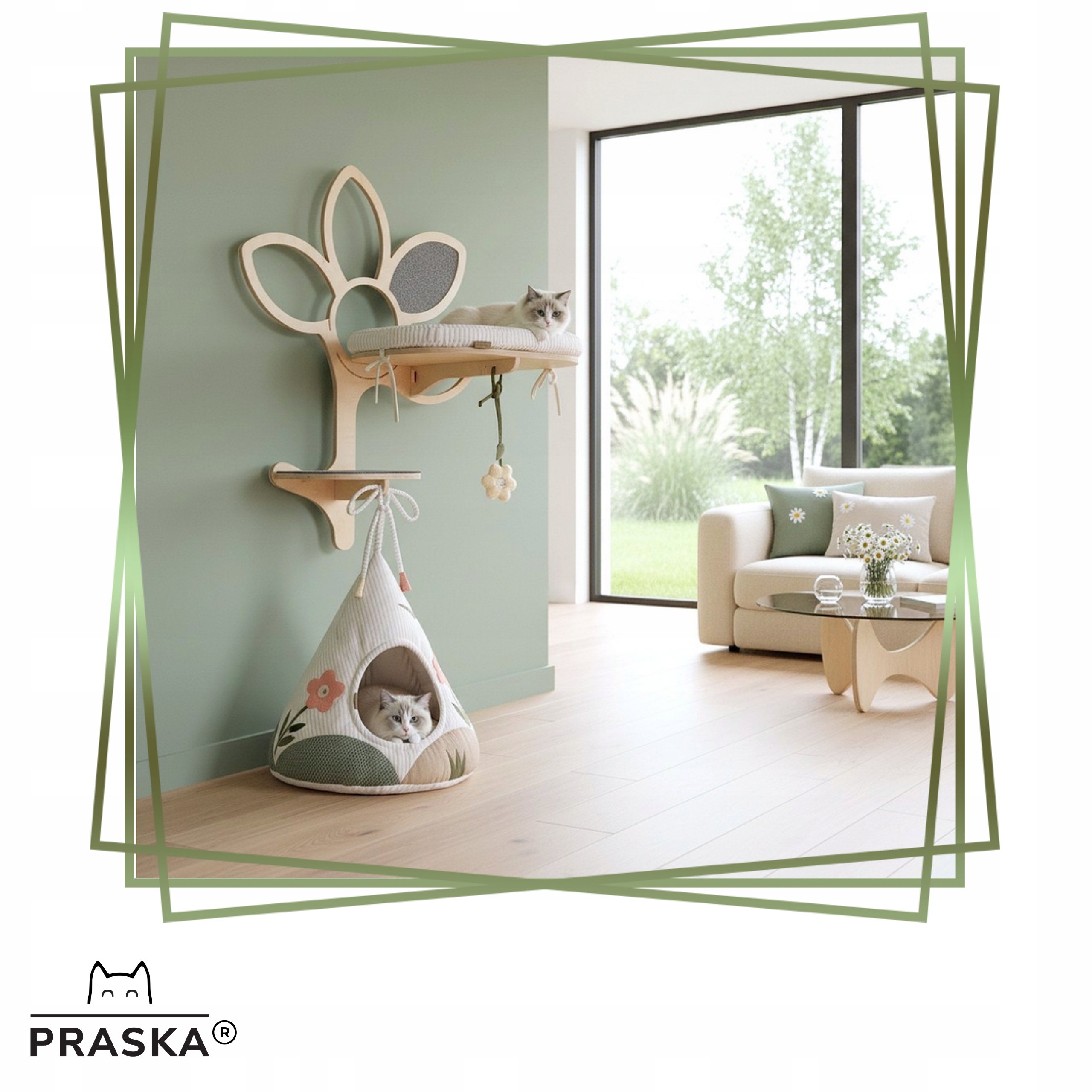 Praska Set škrabadlo pro kočky pelíšek budka Cat Cab Garden Stokrotka Duo