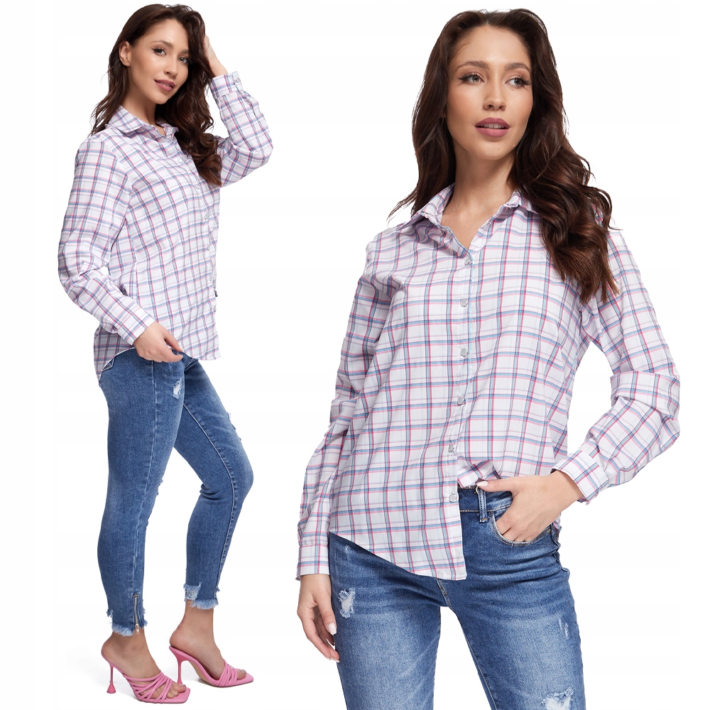 Elegancka CASUALOWA Koszula Damska w Kratę R- 52