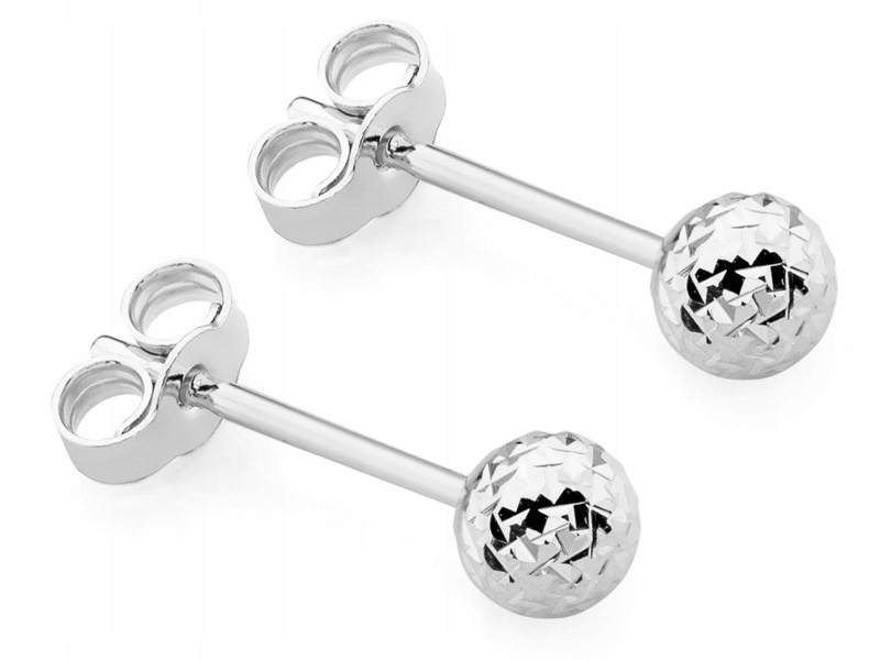 Bílo Zlaté Náušnice Diamantové pr. 585 Kuličky 4 mm Na tyč 14k