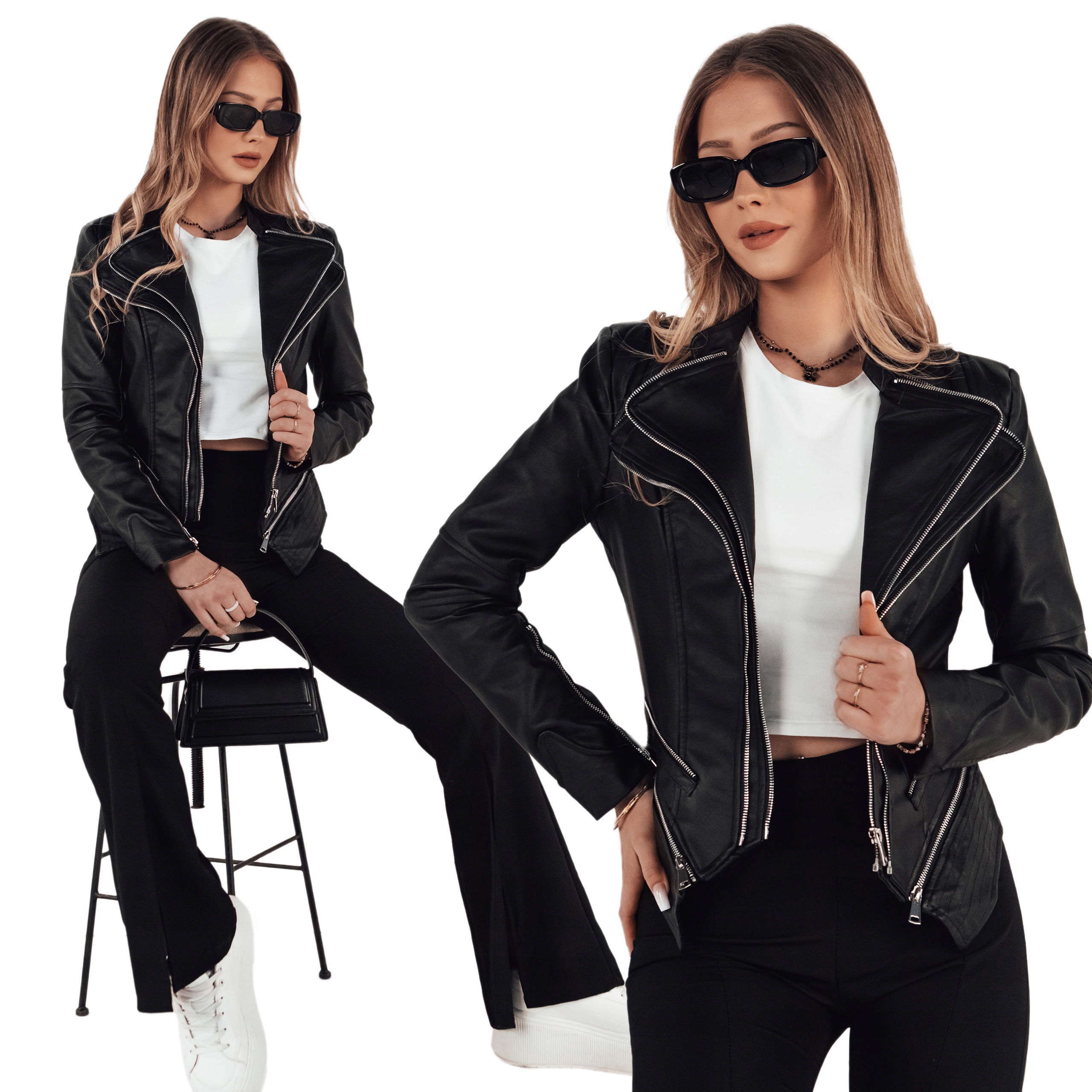 Damska Kurtka Skórzana Ramoneska Czarna ty4161 M