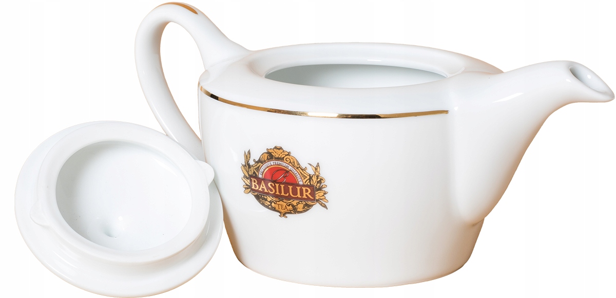 Porcelánová konvice na čaj Basilur Bílá se Zlaceným logem na čaj Dárek
