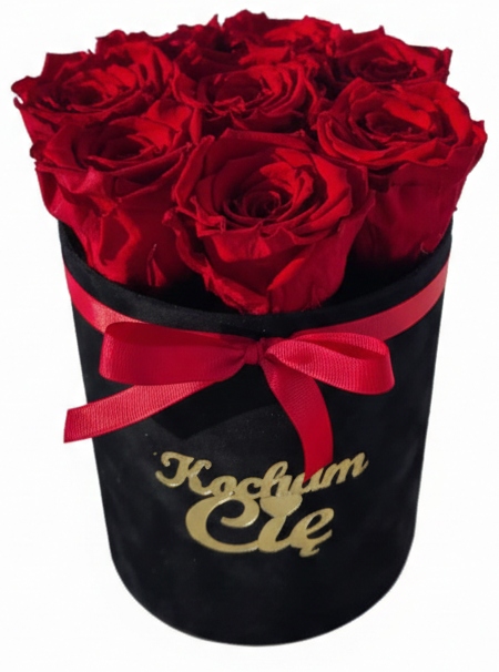 Černý květinový box Velur přírodní Věčné Růže Dárek Valentýn Zásnuby