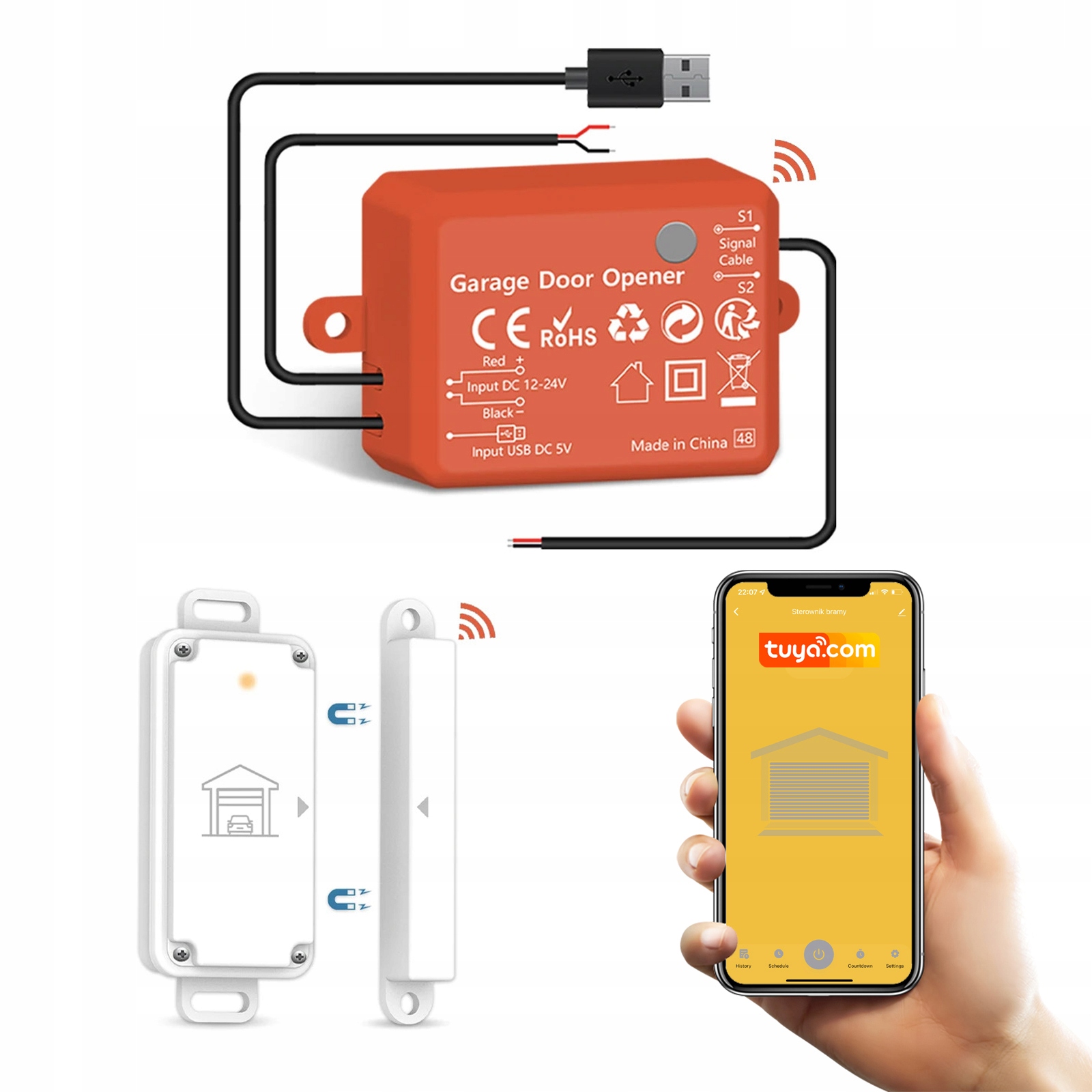 Ovladač garážových vrat Tuya ZigBee 3.0 s senzorem napájení 5-24VDC