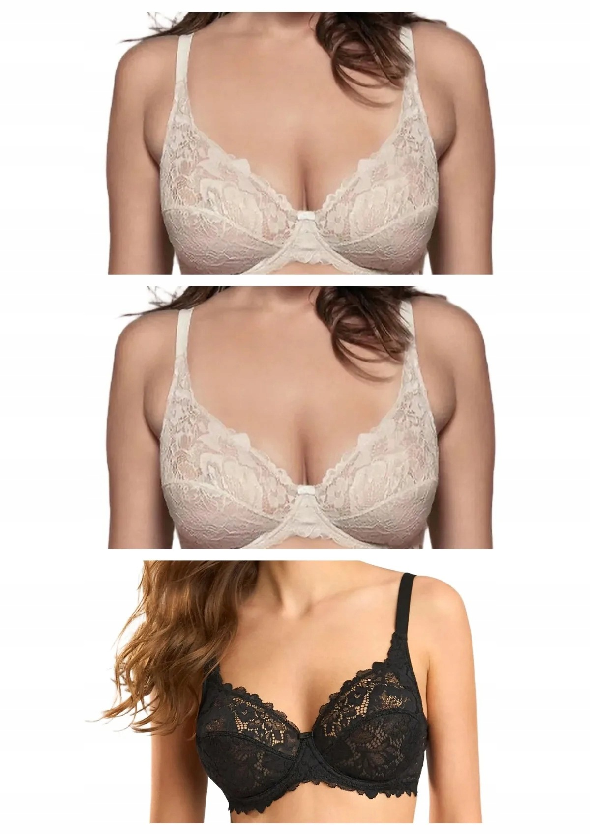 Lormar Curvy 400L měkká krajková podprsenka 3 ks 2x ecru černá 80B