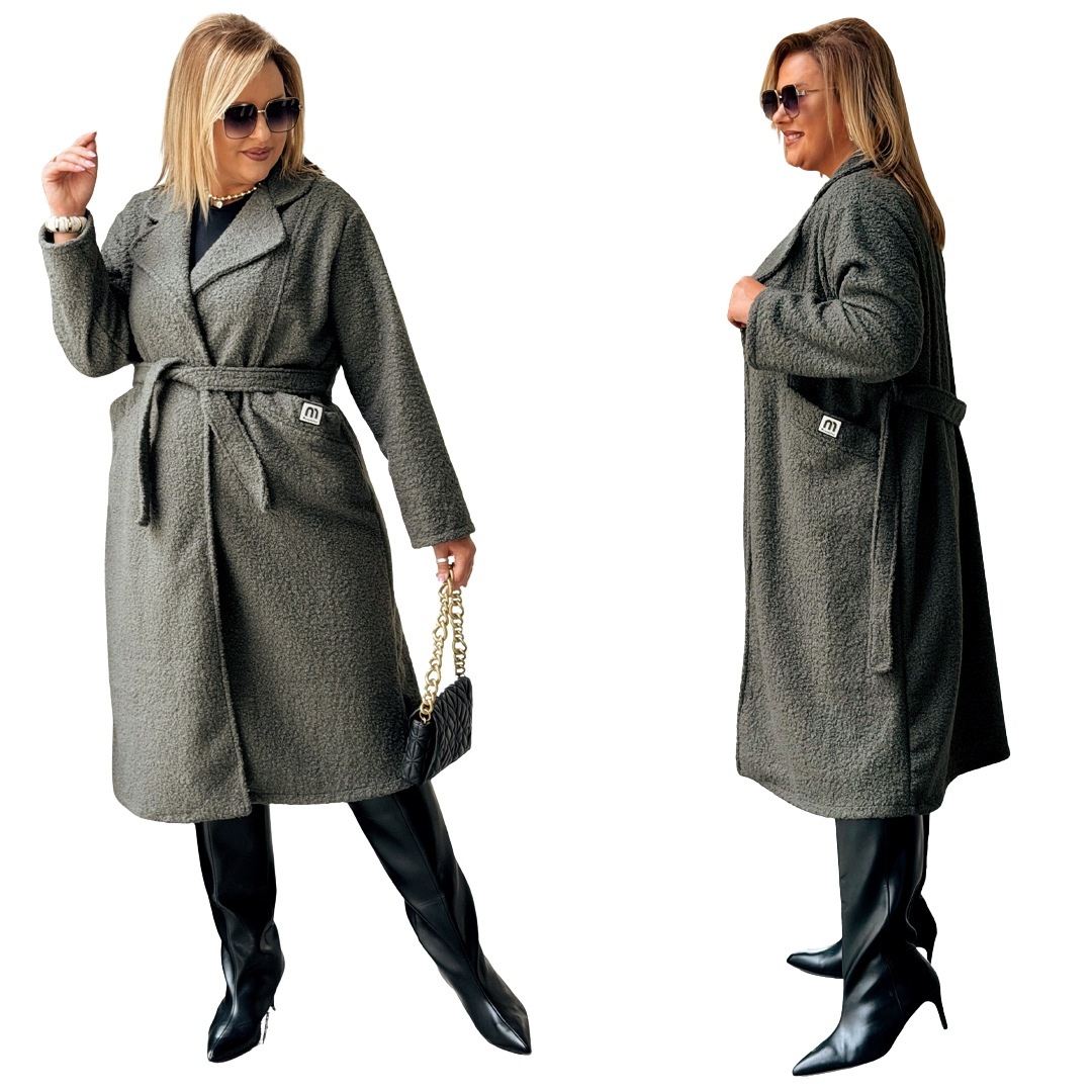 Dámský zavazovací kabát Boucle Plus Size Cavaricci Khaki
