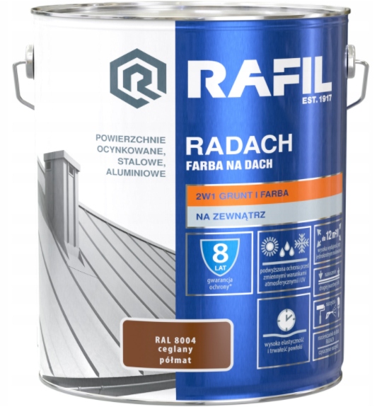 Rafil Radach 10L Ceglany Ral 8004 Półmat Farba Na Dach