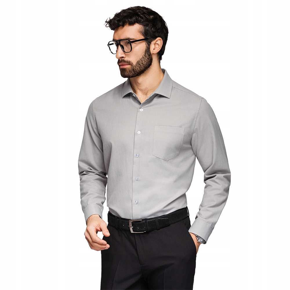 Pánská klasická košile regular fit na každodenní nošení, šedá, pohodlná, V1 K694, velikost XL