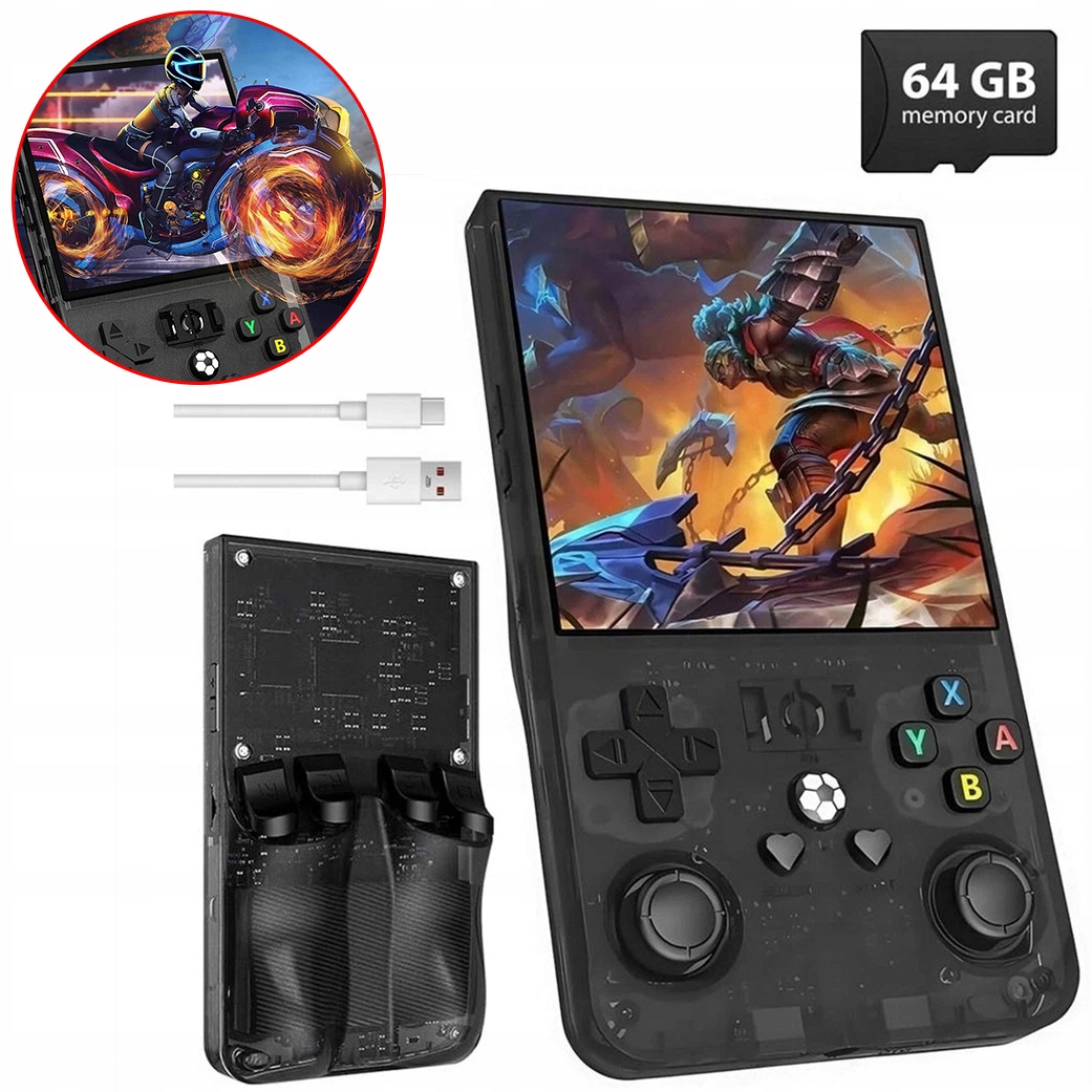 R36 MAX KONSOLA PRZENOŚNA Z JOYSTICKIEM LINUX RETRO GRY 64GB KARTA PAMIĘCI
