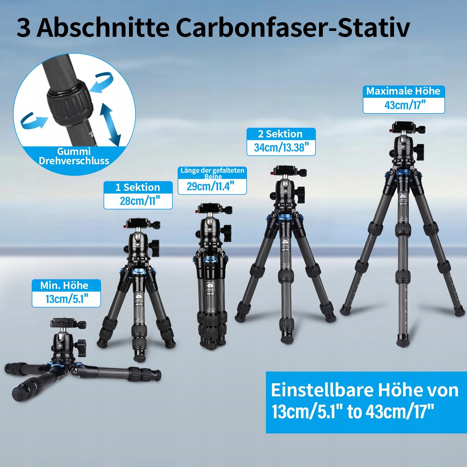 SIRUI AM-223 Statyw Węglowy Mini Kompaktowy Z Głowicą 360° Dla DSLR — miniatura 6