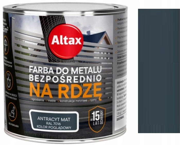 ALTAX FARBA DO METALU NA RDZĘ OGRODZENIA RAL 7016 ANTRACYT MAT 2.5L