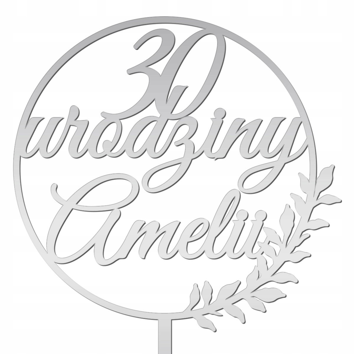 Topper urodziny personalizowany napis tort srebrny