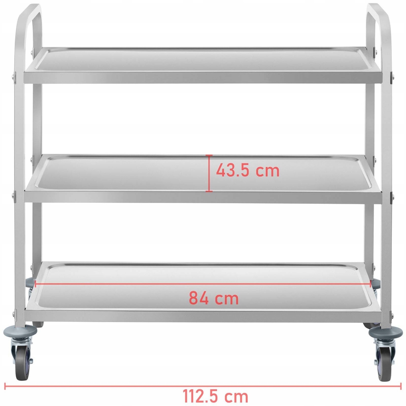 WÓZEK GASTRONOMICZNY 3-PÓŁKOWY CICHY Z HAMULCAMI Waga produktu z opakowaniem jednostkowym 13 kg
