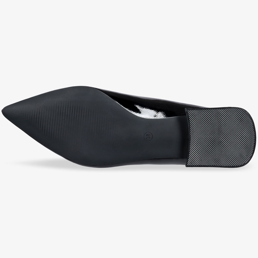 BALERINY DAMSKIE LAKIEROWANE Z OZDOBĄ NA NISKIM OBCASIE WKŁADKA SKÓRZANA 36 Kolor czarny