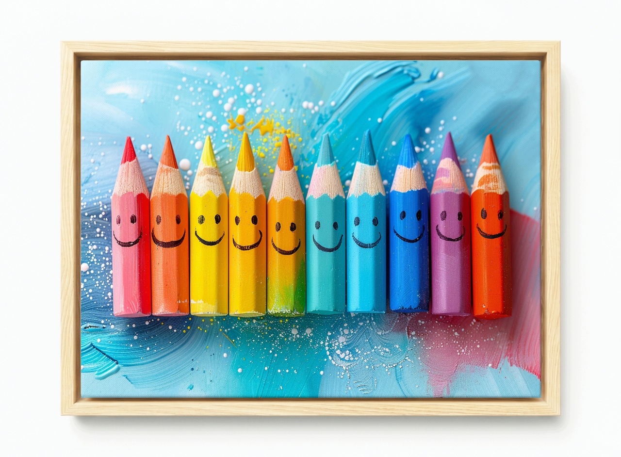 Obraz Rám Americký Box Děti Barevné Pastelky Tužky Úsměv Emoce 60x40