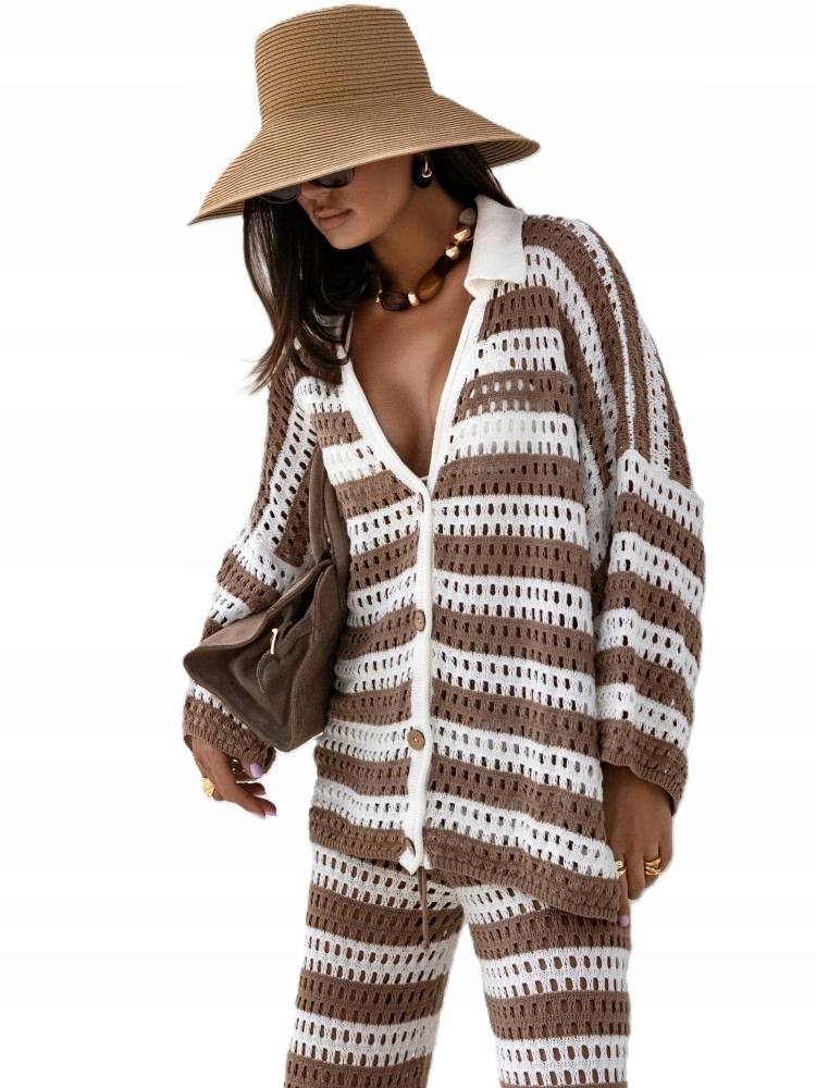 Cocomore Ažurový svetr Polokošile s pruhy Camelová Ecru