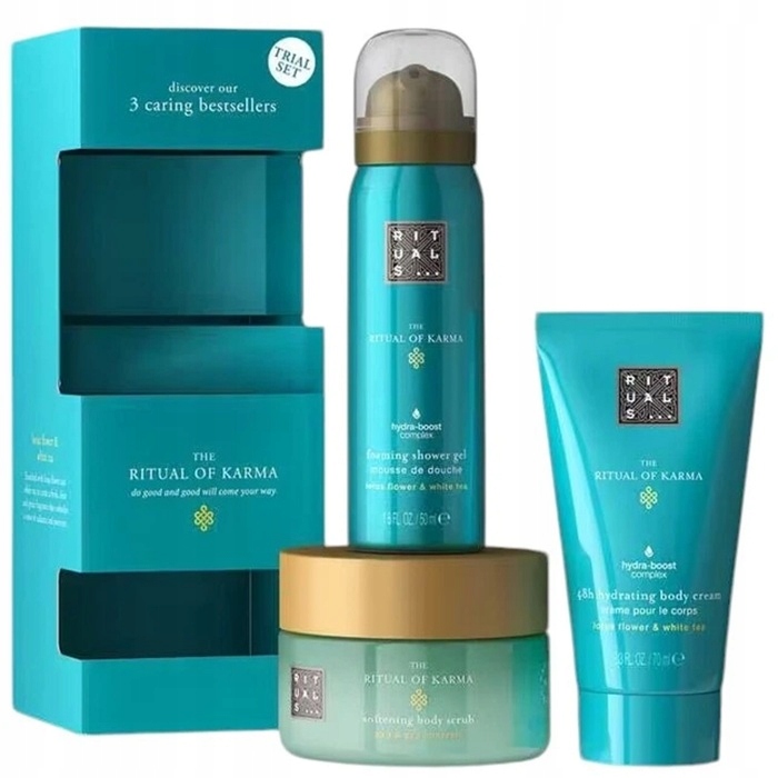 Rituals Karma 50ml Pianka Pod Prysznic+125g Krem+125ml Peeling Zestaw