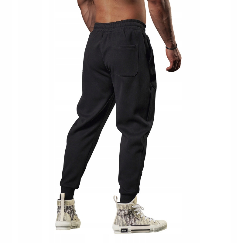 SPODNIE ZIMOWE MĘSKIE DRESOWE SPORTOWE CIEPŁE FLEECE JOGGERY L Kolor czarny