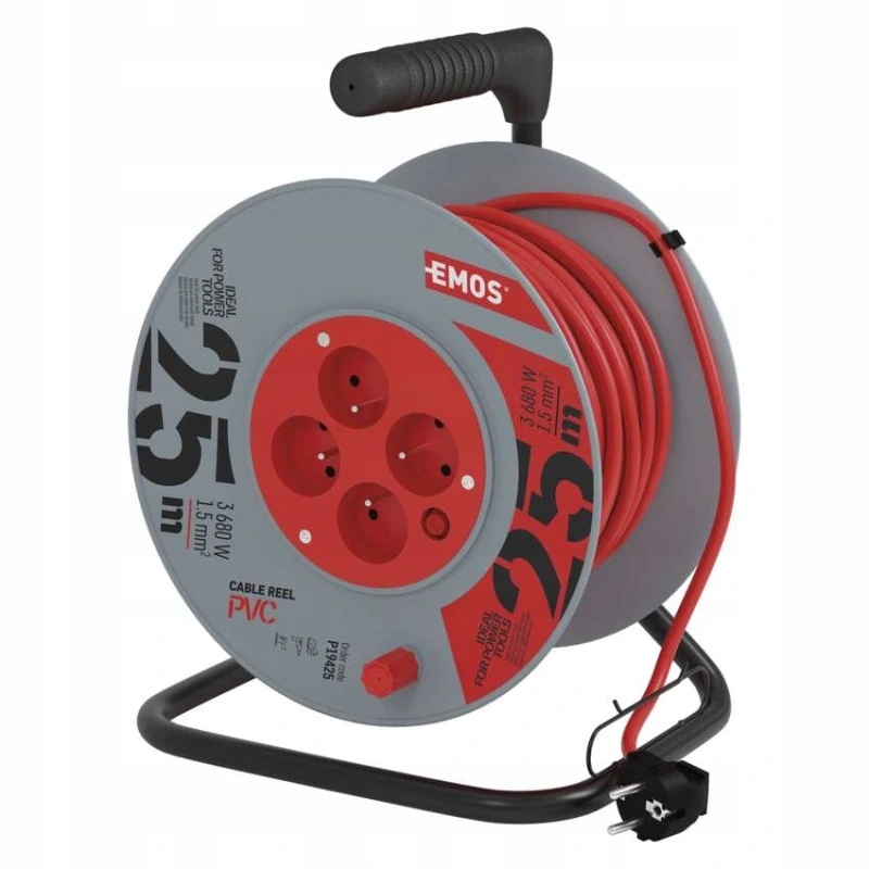 Predlžovací kábel na bubne 25 m 4 zásuvky červený Pvc 230 V 1,5 m