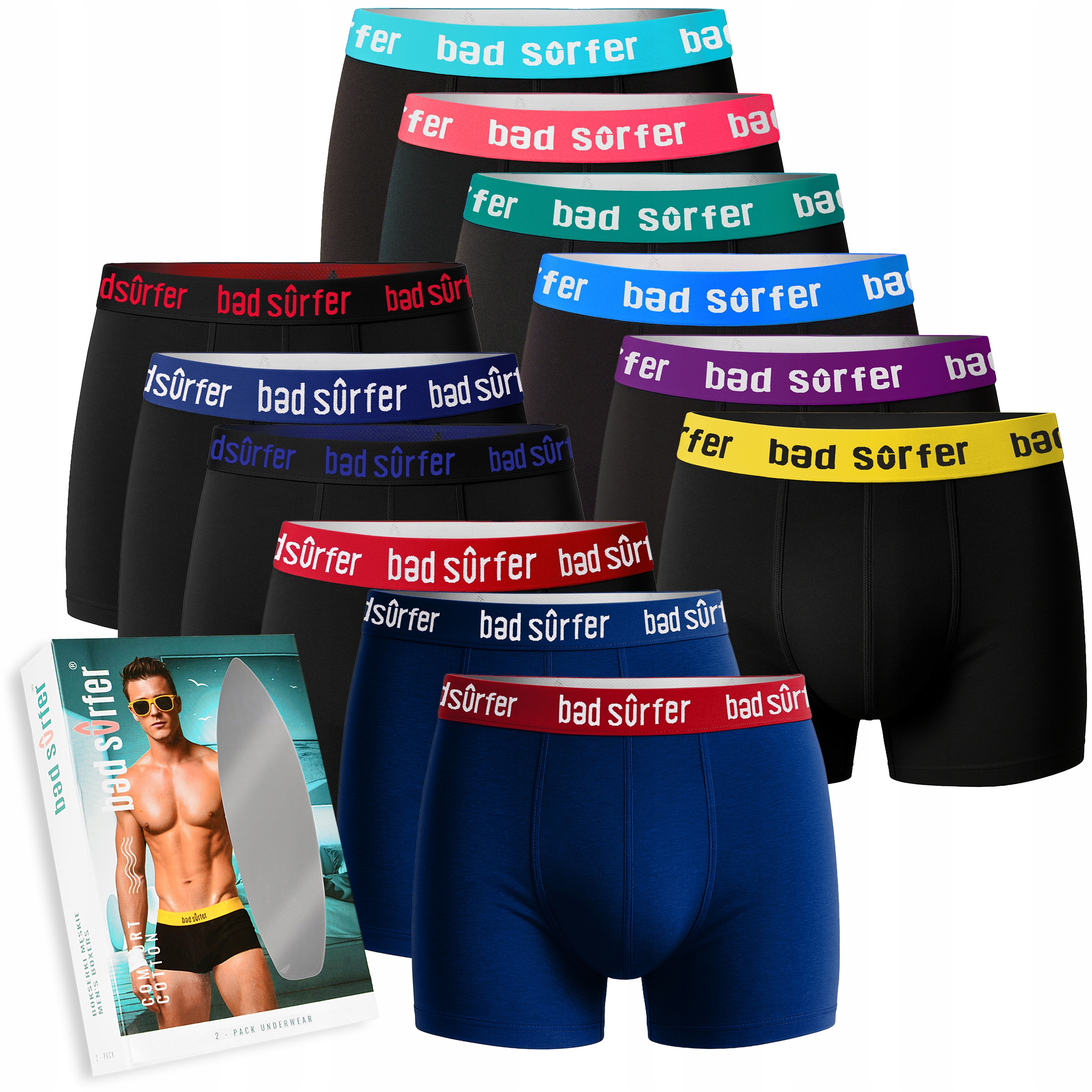 Bad Surfer OnlyWave! Bokserki Męskie 12pak Bawełniane Mix Logo Rozmiar L