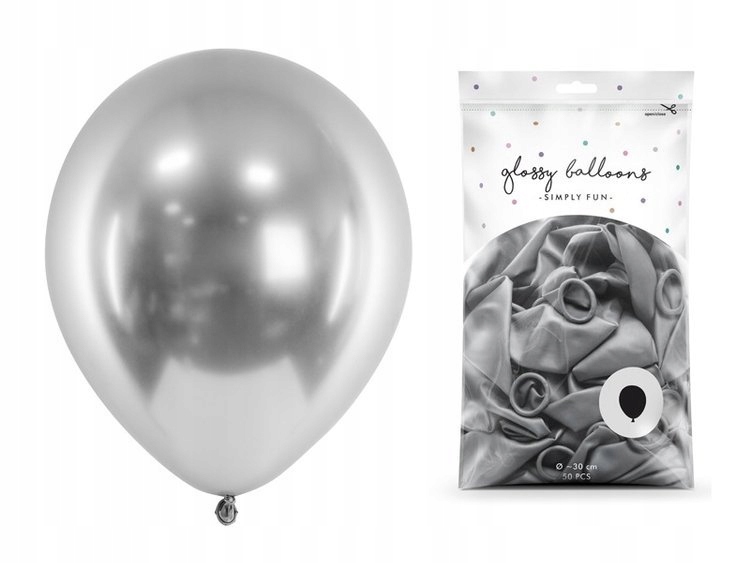 BALONY Srebrne Shiny GLOSSY KARNAWAŁ URODZINY x50
