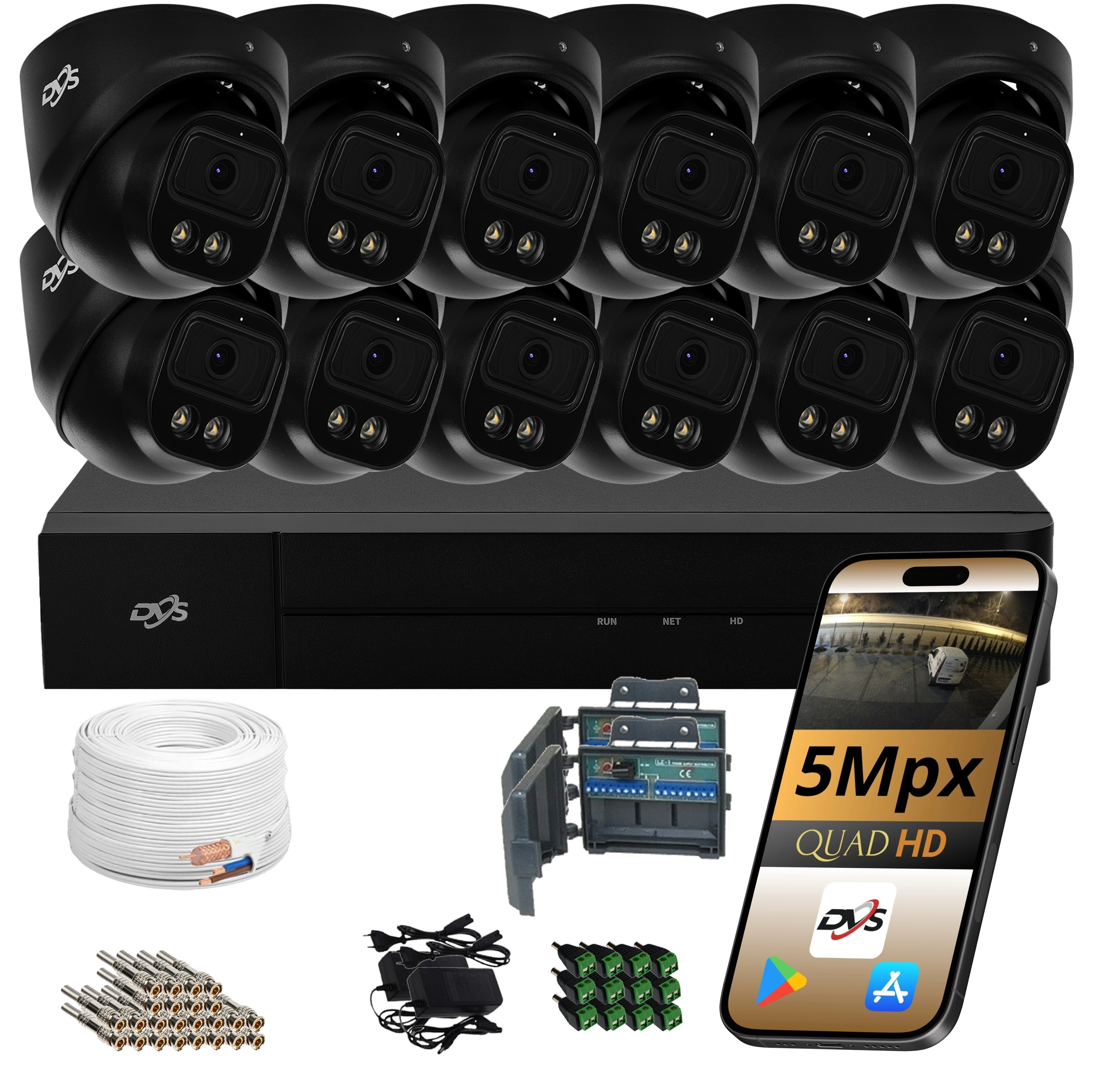 Analogový Monitorovací Set 12x Kamera 5MPX Kovová Hybridní Osvětlení