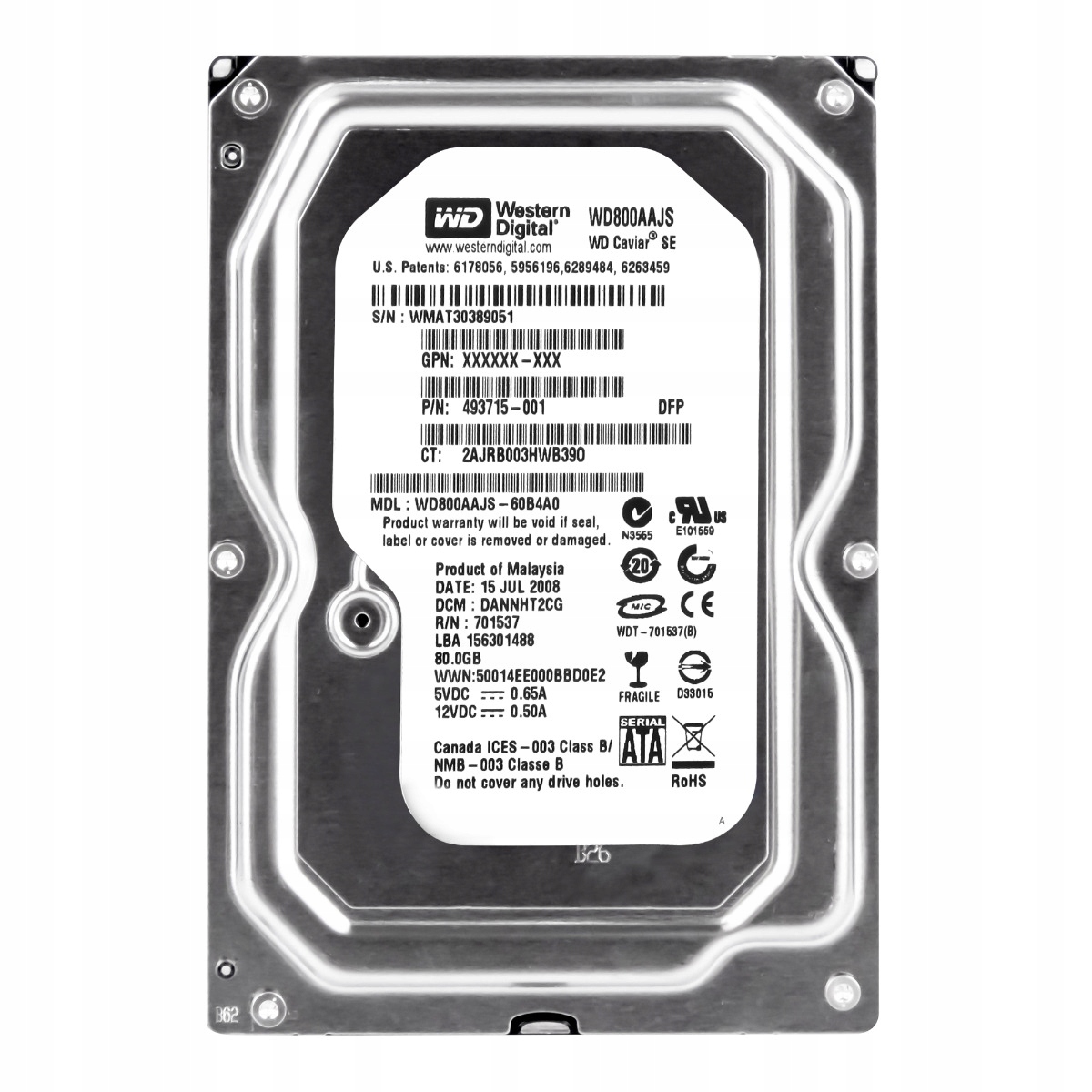 Hp 493715-001 80GB 7.2K 8MB Sata II 3.5'' WD800AAJS