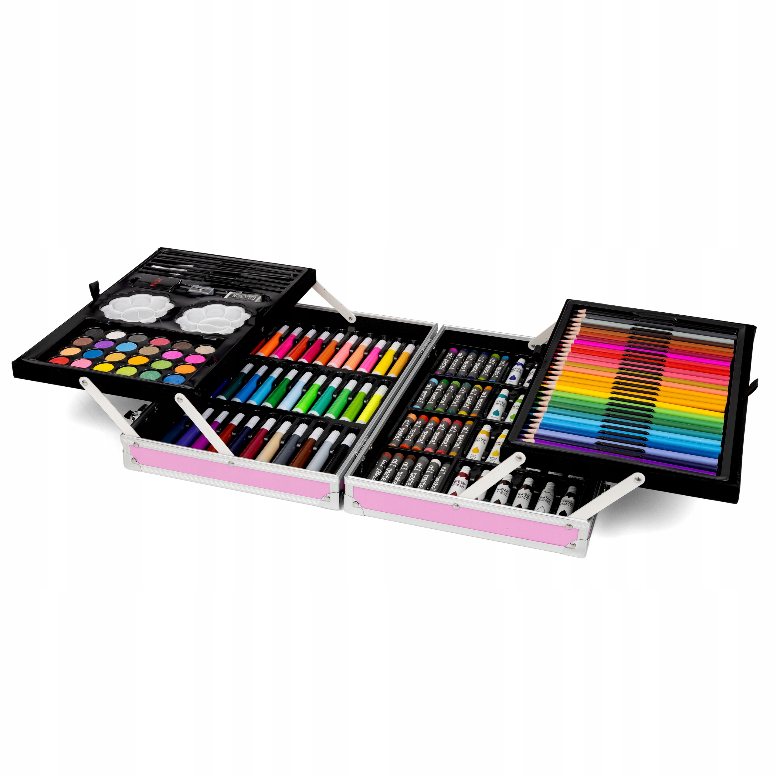 ZESTAW PLASTYCZNY ARTYSTYCZNY DO MALOWANIA KOLOROWANIA WALIZKA RÓŻOWY 145el Bohater brak