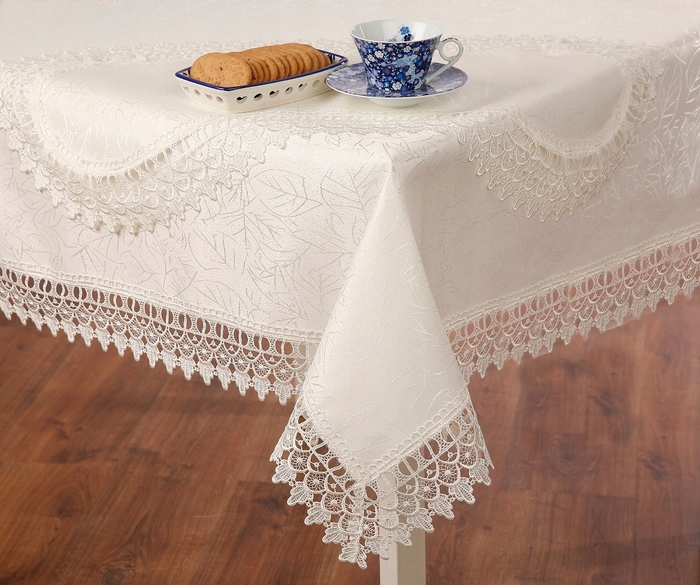 OBRUS Z GIPIURĄ 140x220 KREM NA STÓŁ DEKORACYJNY Typ obrus