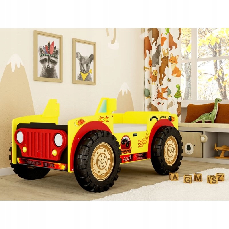 ZÓŁTE DZIECIĘCE ŁÓŻECZKO SAMOCHÓD MONSTER TRUCK